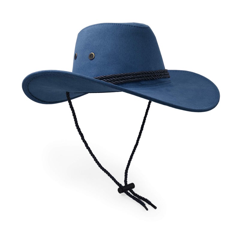 UltraKey Cowboy Hat, Sun Hat Faux Felt Leather Suede Travel Cap Western Hat Outdoor Sun Protect Nayv Navy - Image 2